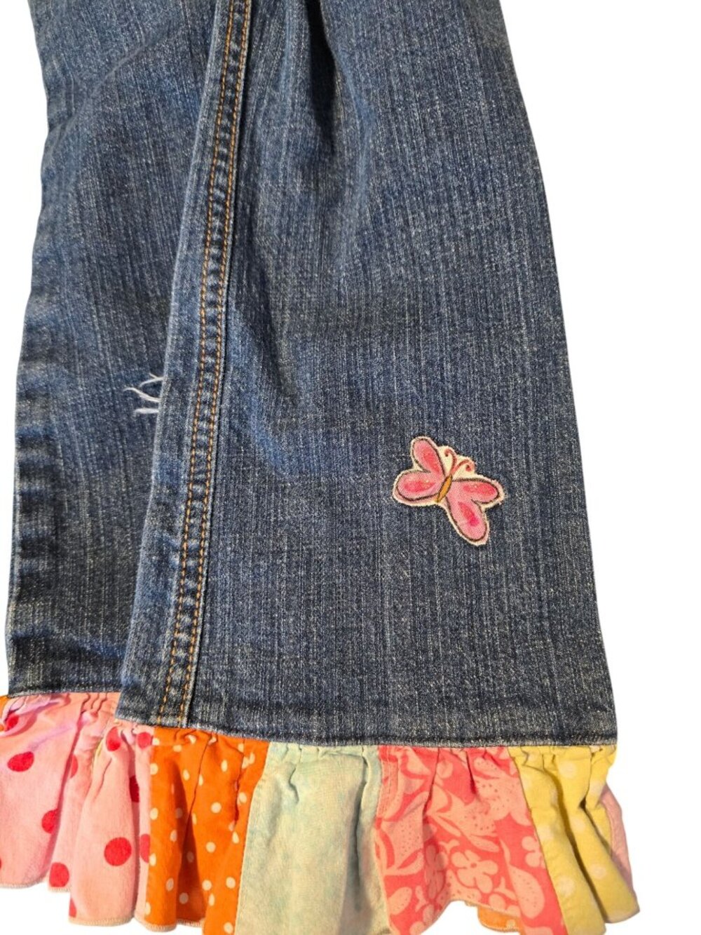 Childrens Place Bootcut Jeans With Ruffle Hem & Butterfly Patch - Picture 2 of 9